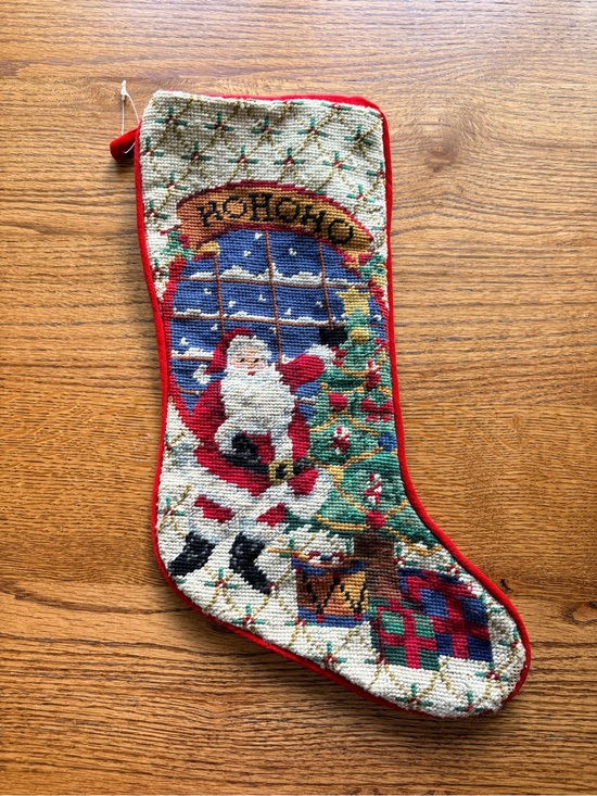 Other - VTG Christmas Santa Needlepoint “Ho Ho Ho” Stocking